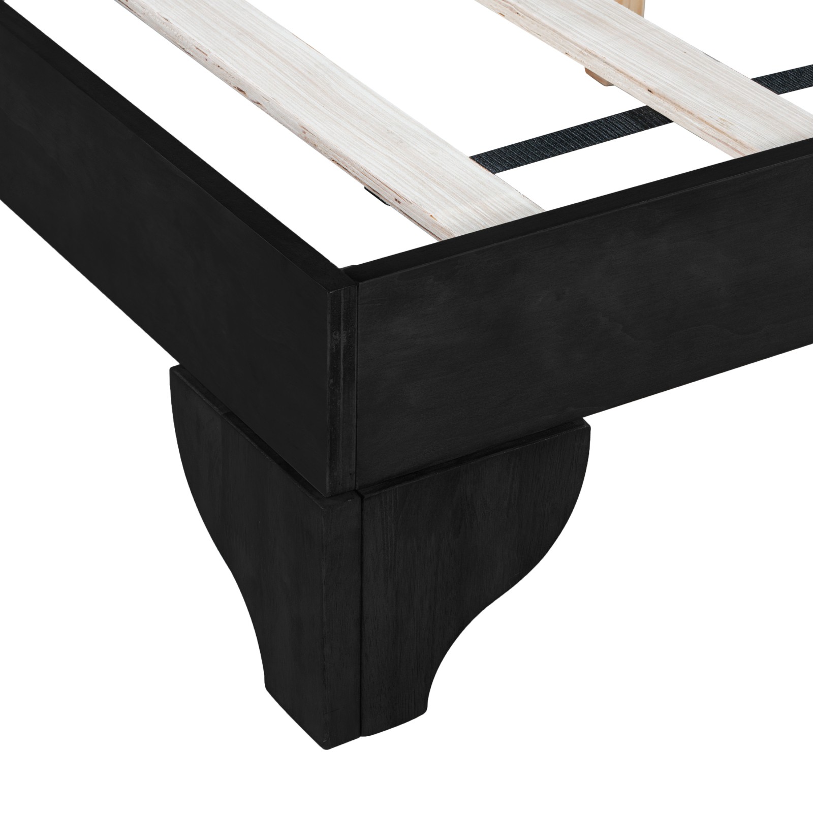 King Size Bed Frame Black White Pine MDF 82.7″x85.2″ 600 lbs
