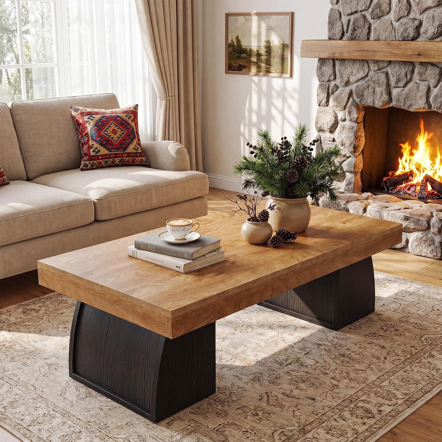 55.12″ Rectangular Coffee Tables for Living Room,Farmhouse Accent Center Table