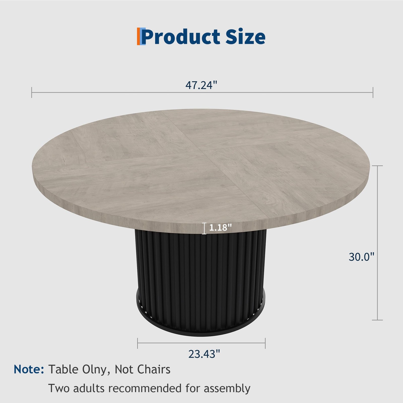 47″ Round Dining Table up to 6 People Farmhouse Circle Kitchen Table Metal Base