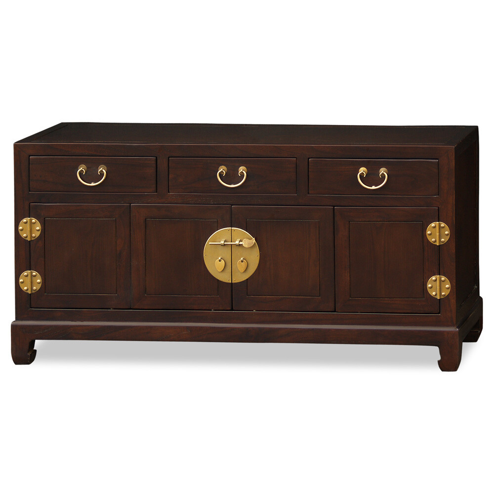 US Seller – Espresso Elmwood Chinese Ming Petite Media Cabinet