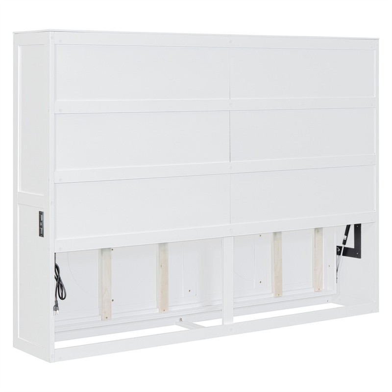 Full Size Murphy Bed Wall Bed with UBS Port for Small Apartment or Studio,White