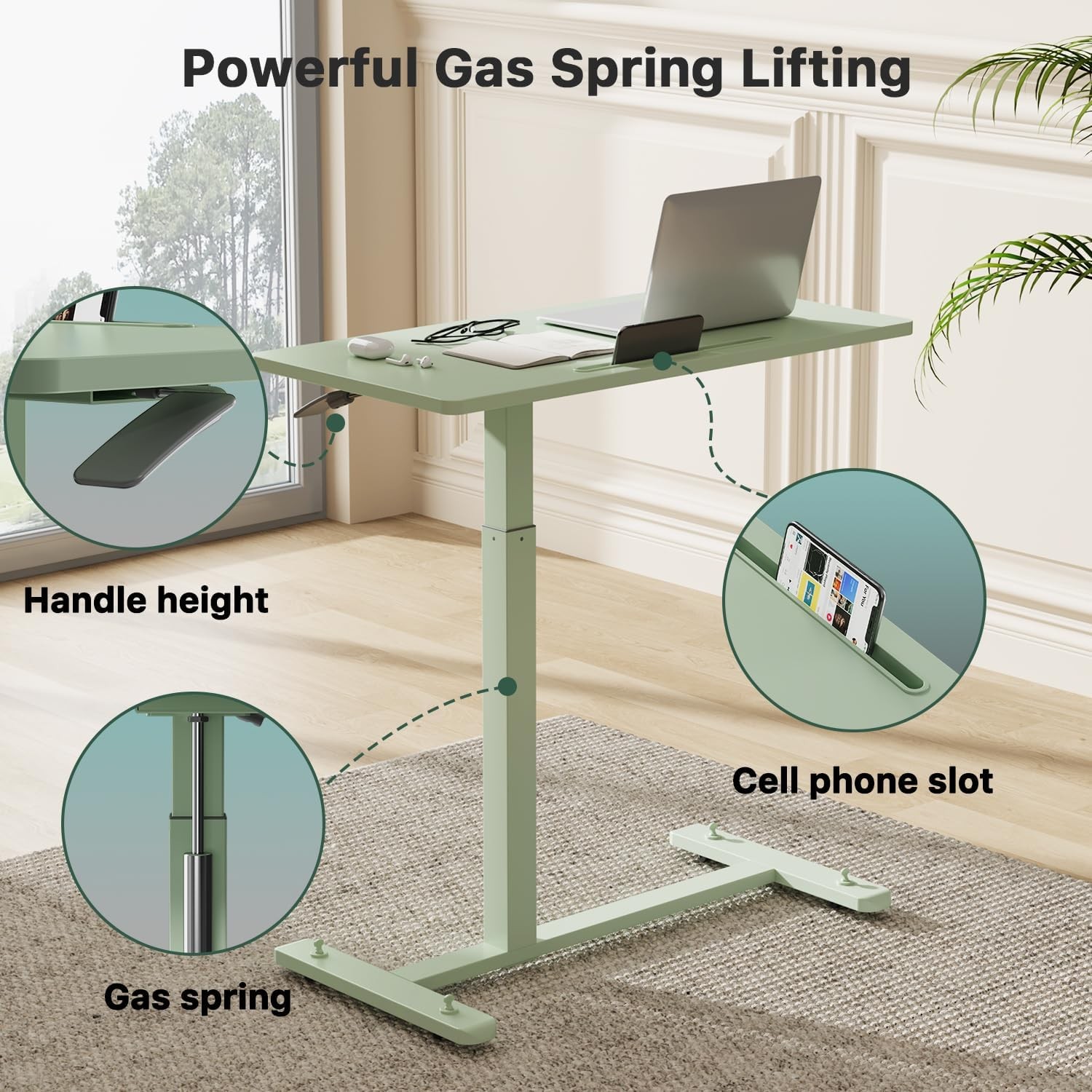 Mobile Standing Desk, Pneumatic Adjustable Rolling Desk(31.5 Inches), Portable