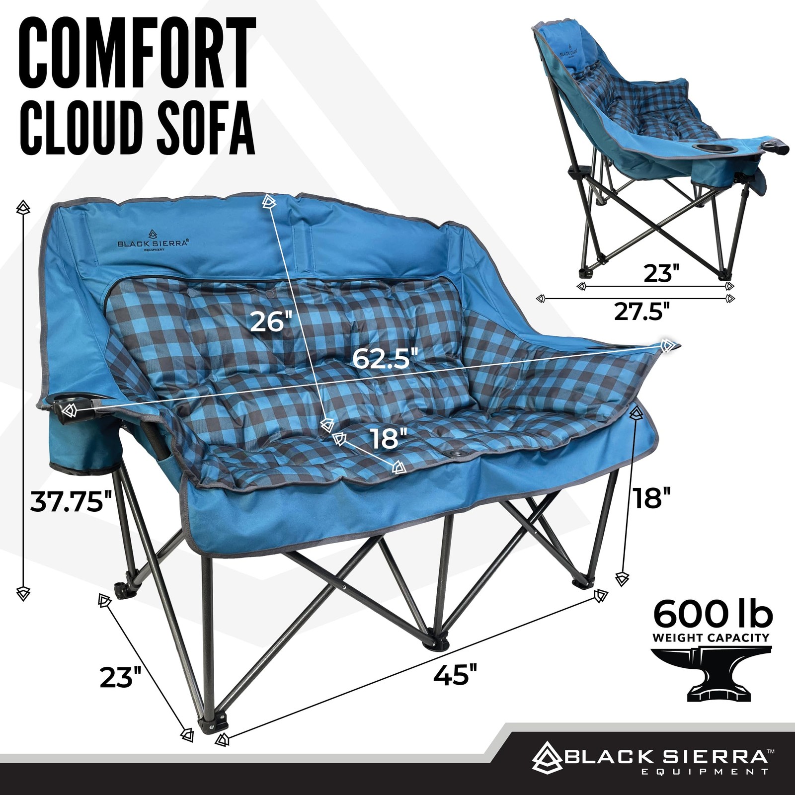 Black Sierra Double Camping 62.5 inches x 27.5 x 37.75 inches, Blue