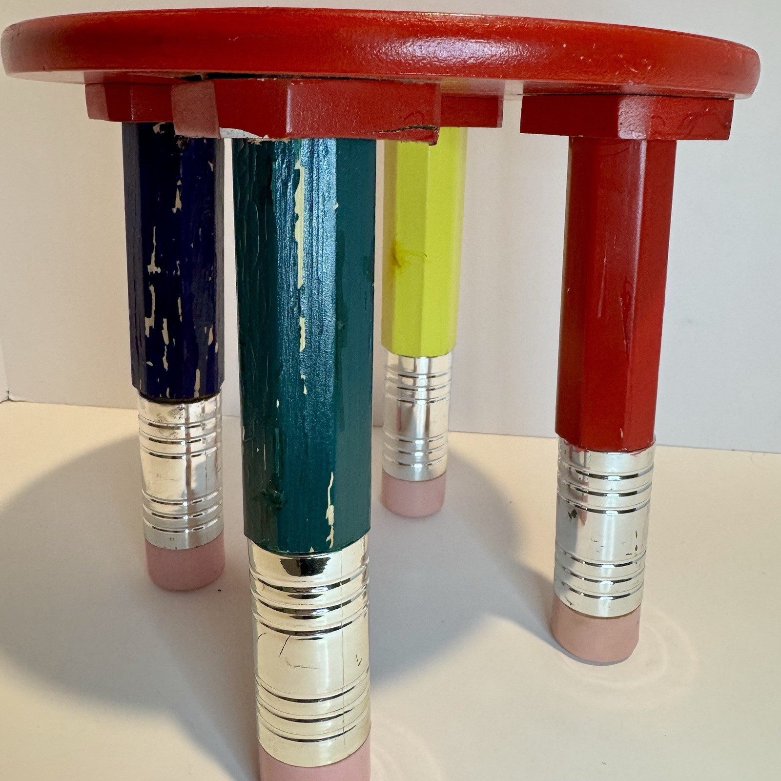 Vintage 1980s Pierre Sala Crayons Pencil Wood Multicolored Child’s Stool