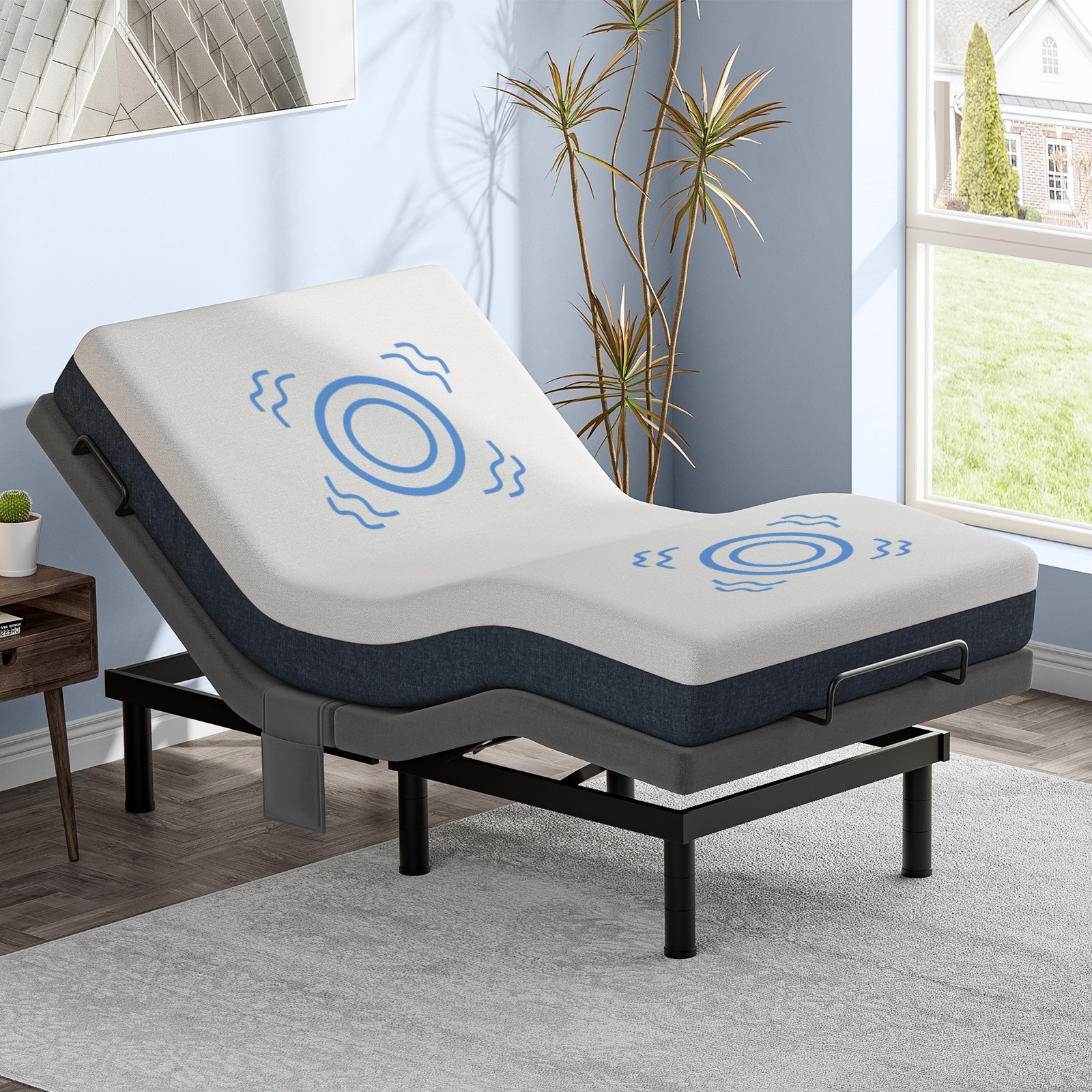 Split King Power Adjustable Bed Frame Upgrade Metal Bed Base Remote Dual Motor