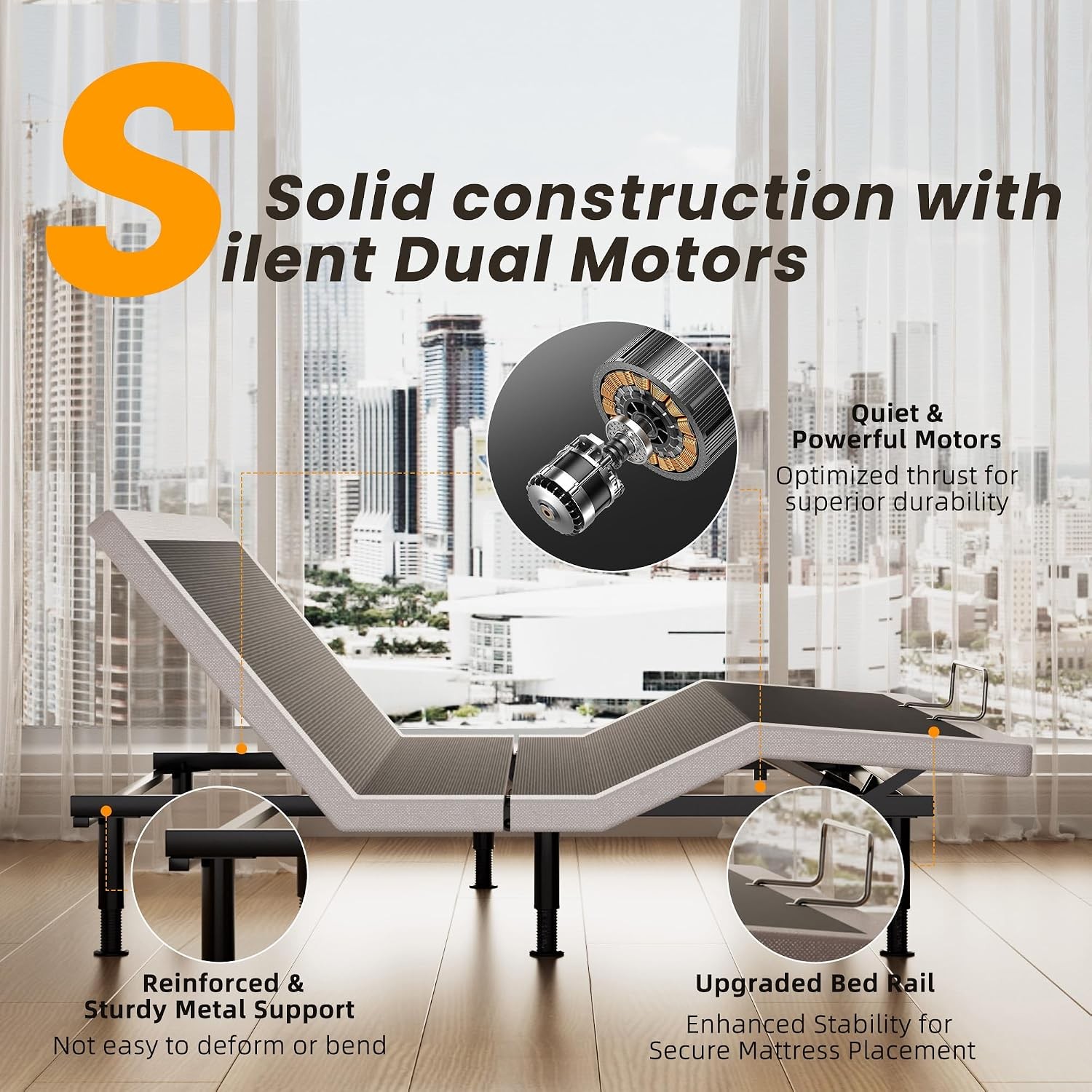 Adjustable Bed Frame with Massage, Wireless Remote & USB Ports, Zero Gravity