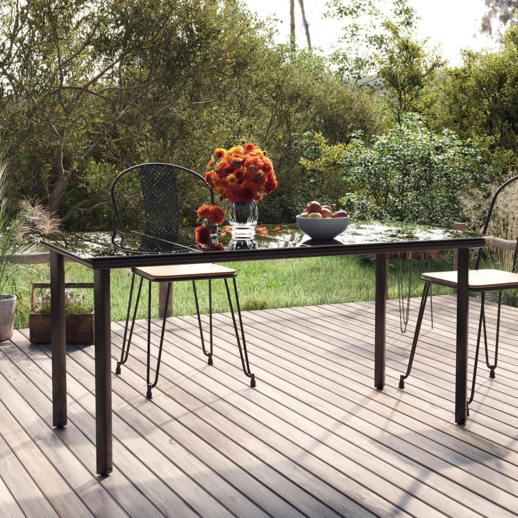 Patio Dining Table Black 63″x31.5″x29.1″ Steel and Tempered Glass