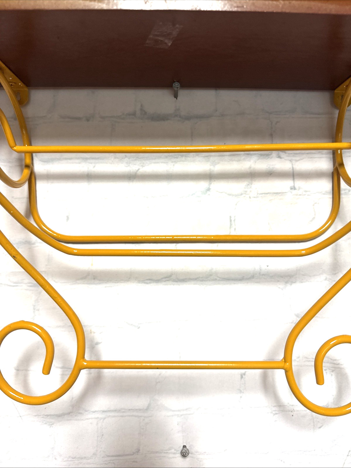 Farmhouse Red Orange Yellow Metal Wooden Wall Shelf with Scrolls 17.5×13.75 in
