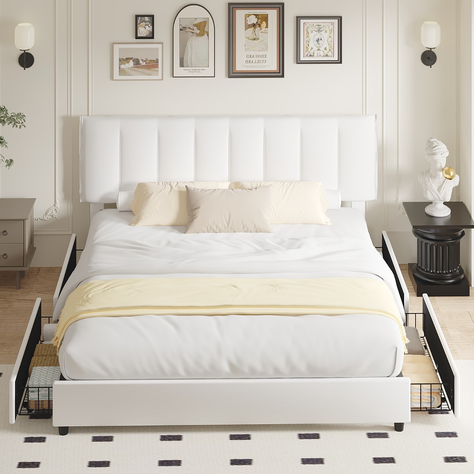 VECELO Twin Full Queen Bed Frame Platform with Upholstered Headboard Wooden Slat