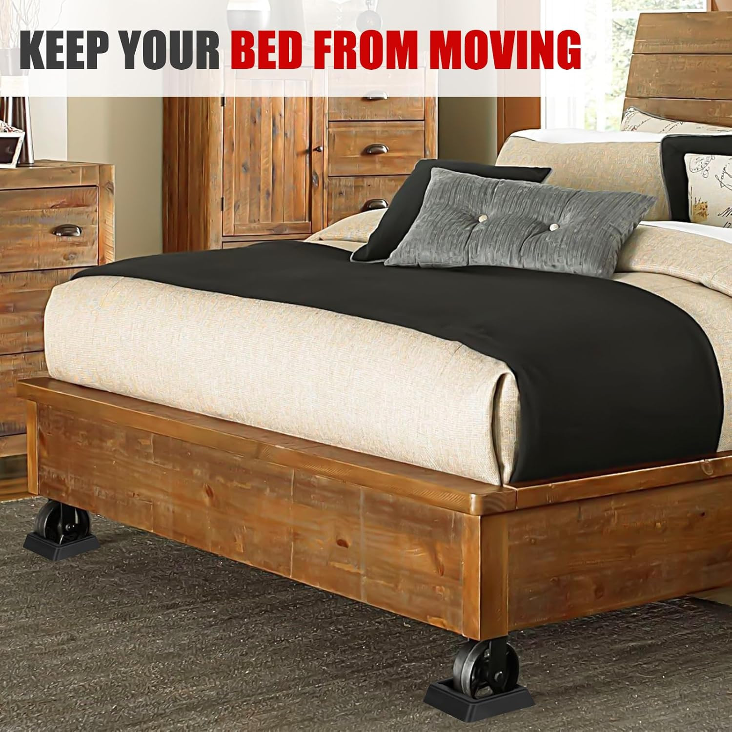 Bed Stoppers to Prevent Sliding – 4 Pack Furniture Wheel Stopper for Hardwood Fl