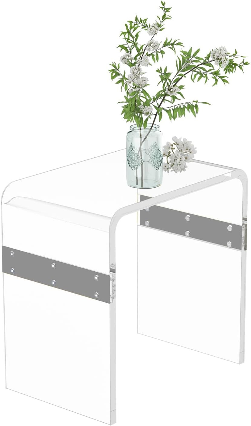 Clear Acrylic Accent Table, 16.3″ X 12.0″ X 18.1″ U-Shape Modern Lucite End Tabl
