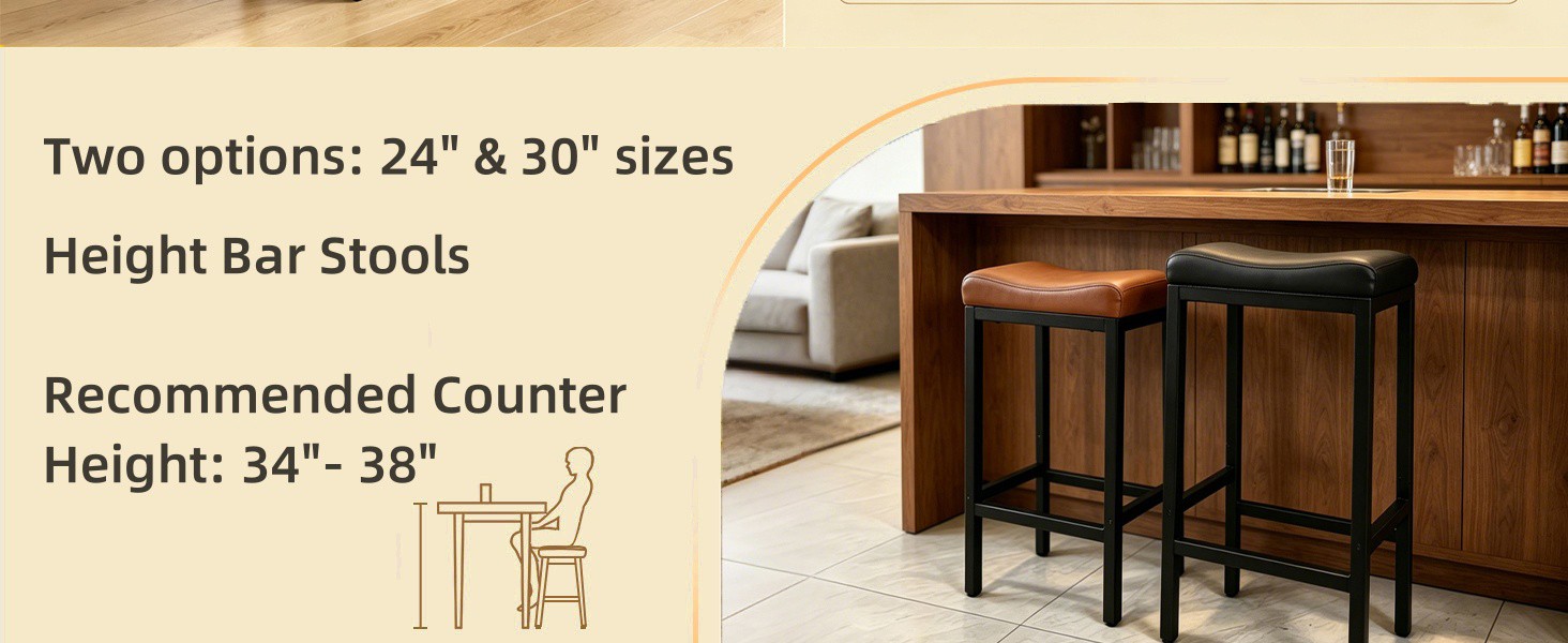 30 Inch Bar Stools Set of 2, 300 LB Heavy Duty Padded Saddle Barstool Chair,