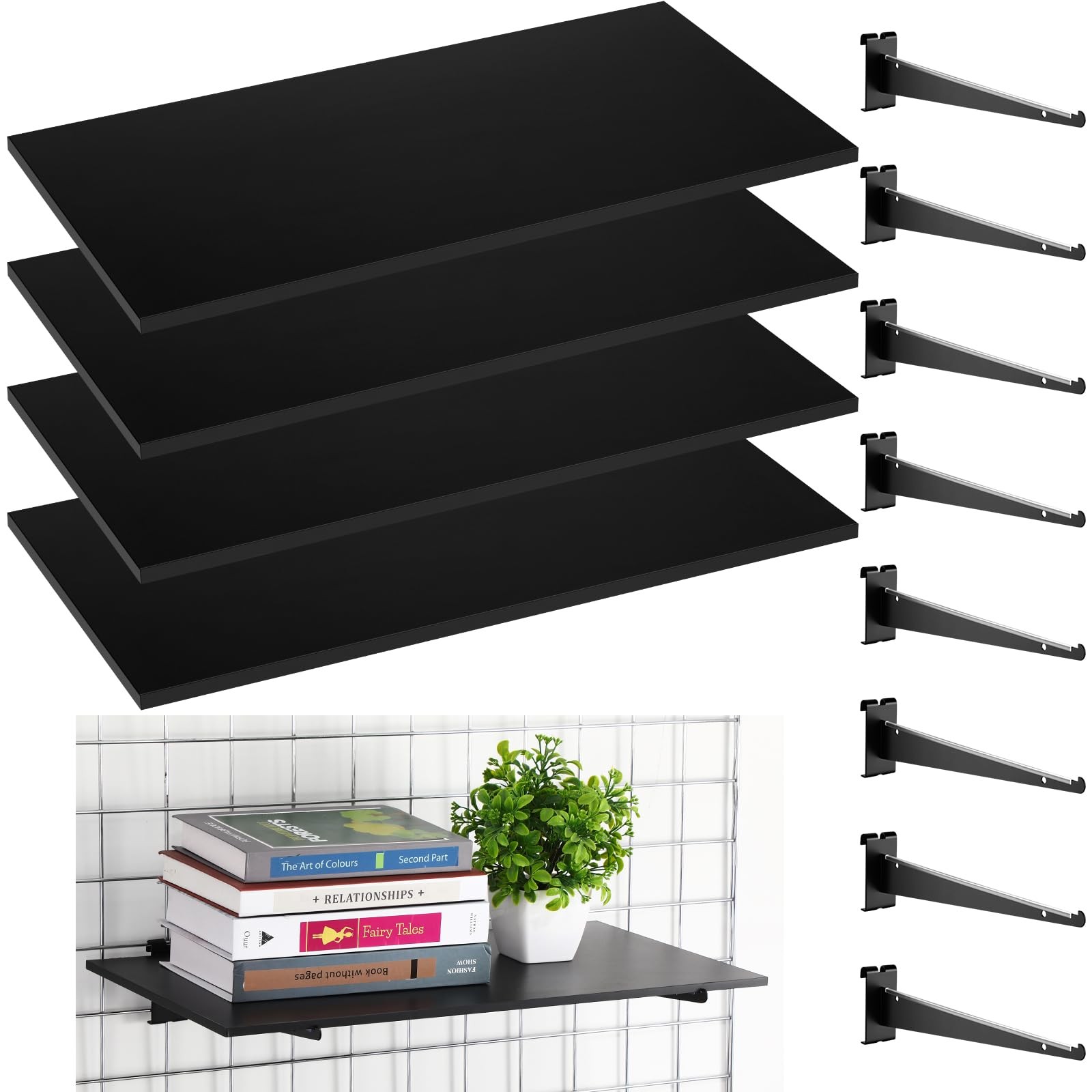 Barydat 4 Pack 24″ x 12″ Wooden Gridwall Shelves with Metal Brackets 44 lb Ca…
