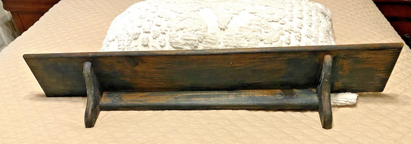 SIMPLE SOLID WOOD FARMHOUSE STYLE WALL SHELF – DARK STAINED FINISH – 36″ LONG