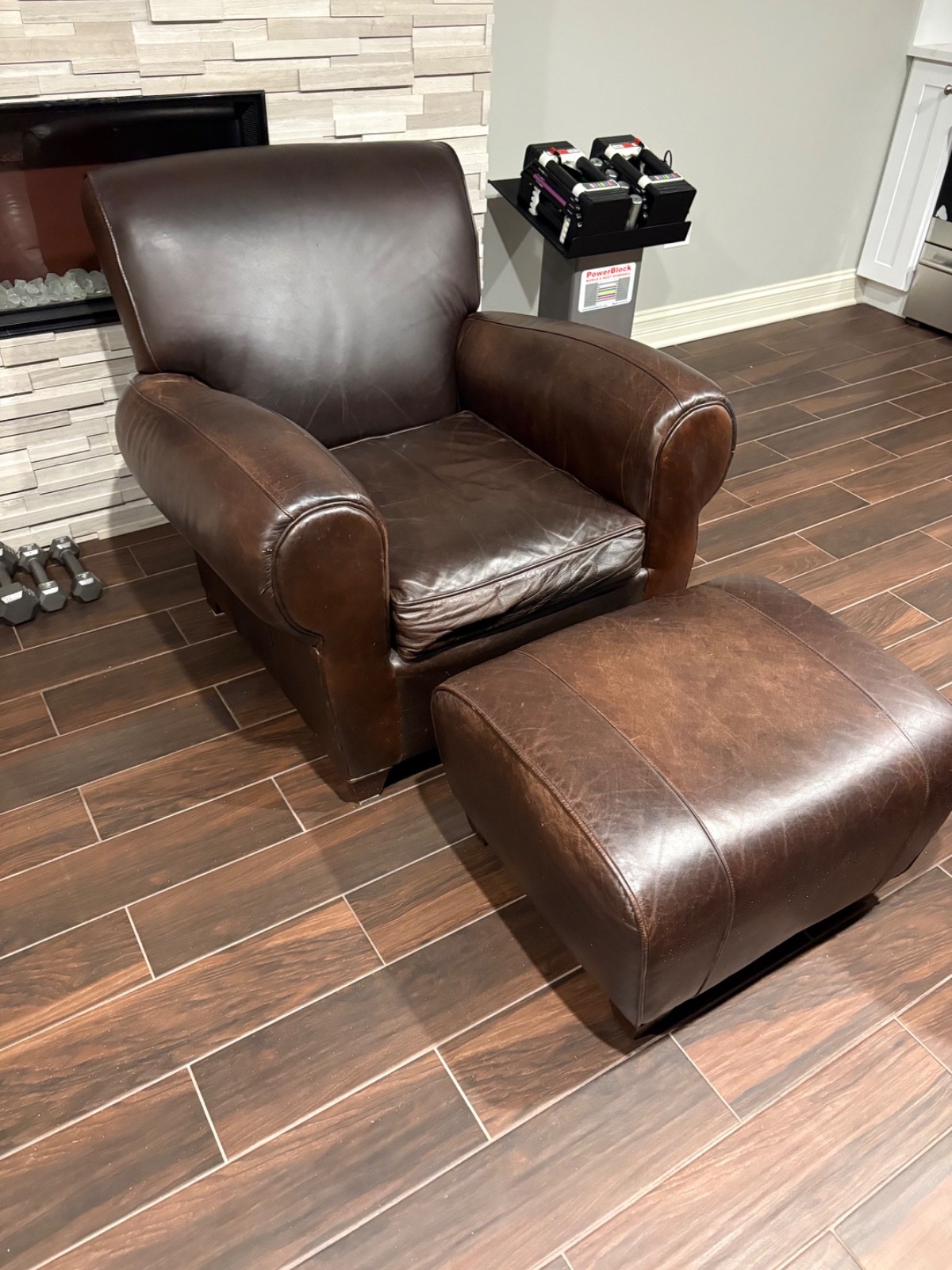 Leather Club Chair and Ottoman by Mitchell Gold for Pottery Barn