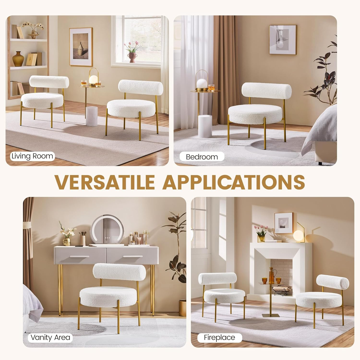 Boucle Accent Chair, Modern Tufted Vanity Chair, Cozy Sherpa Barrel Chair with G