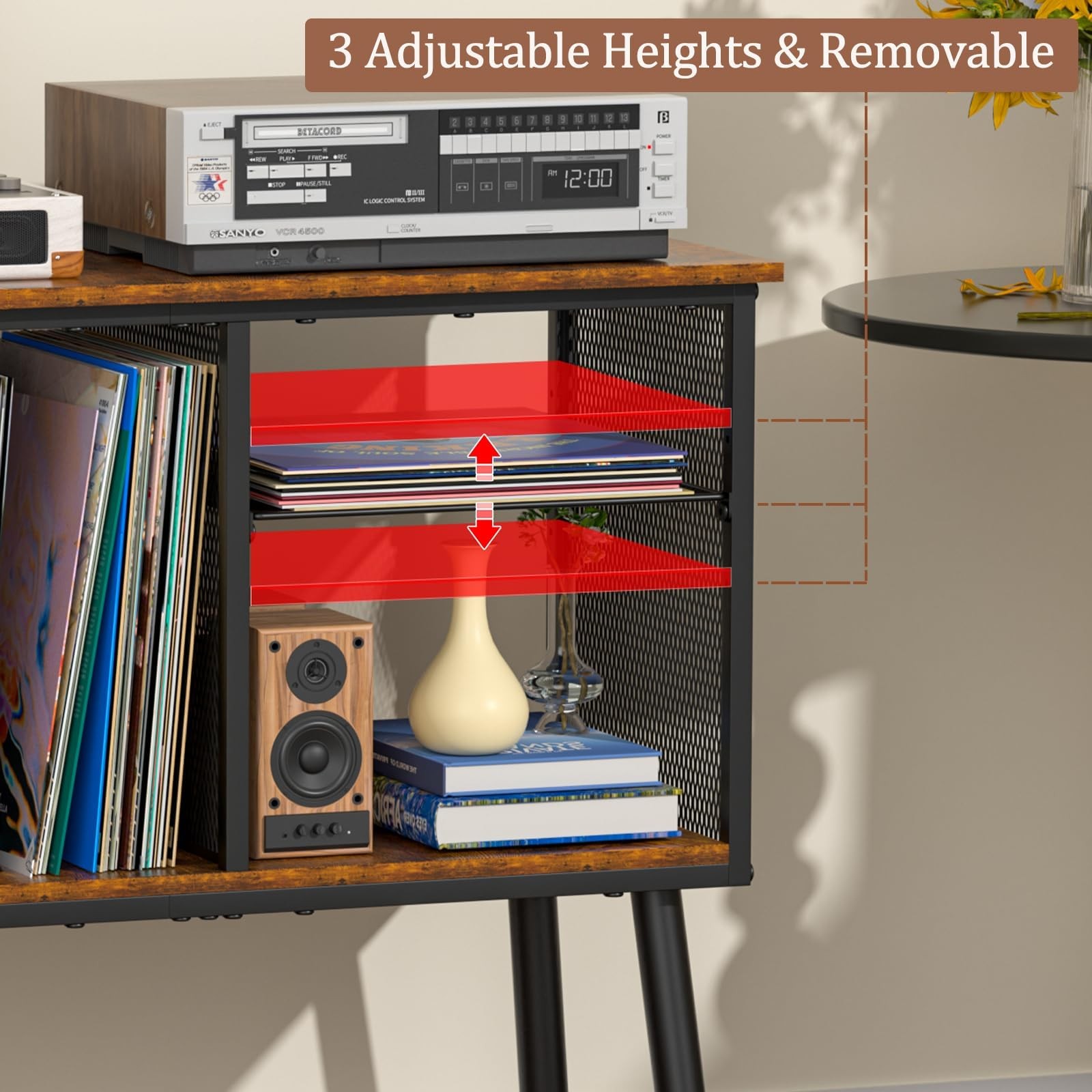 Record Player Stand with Adjustable Divider Vinyl Storage Holder Up to 200 Al…