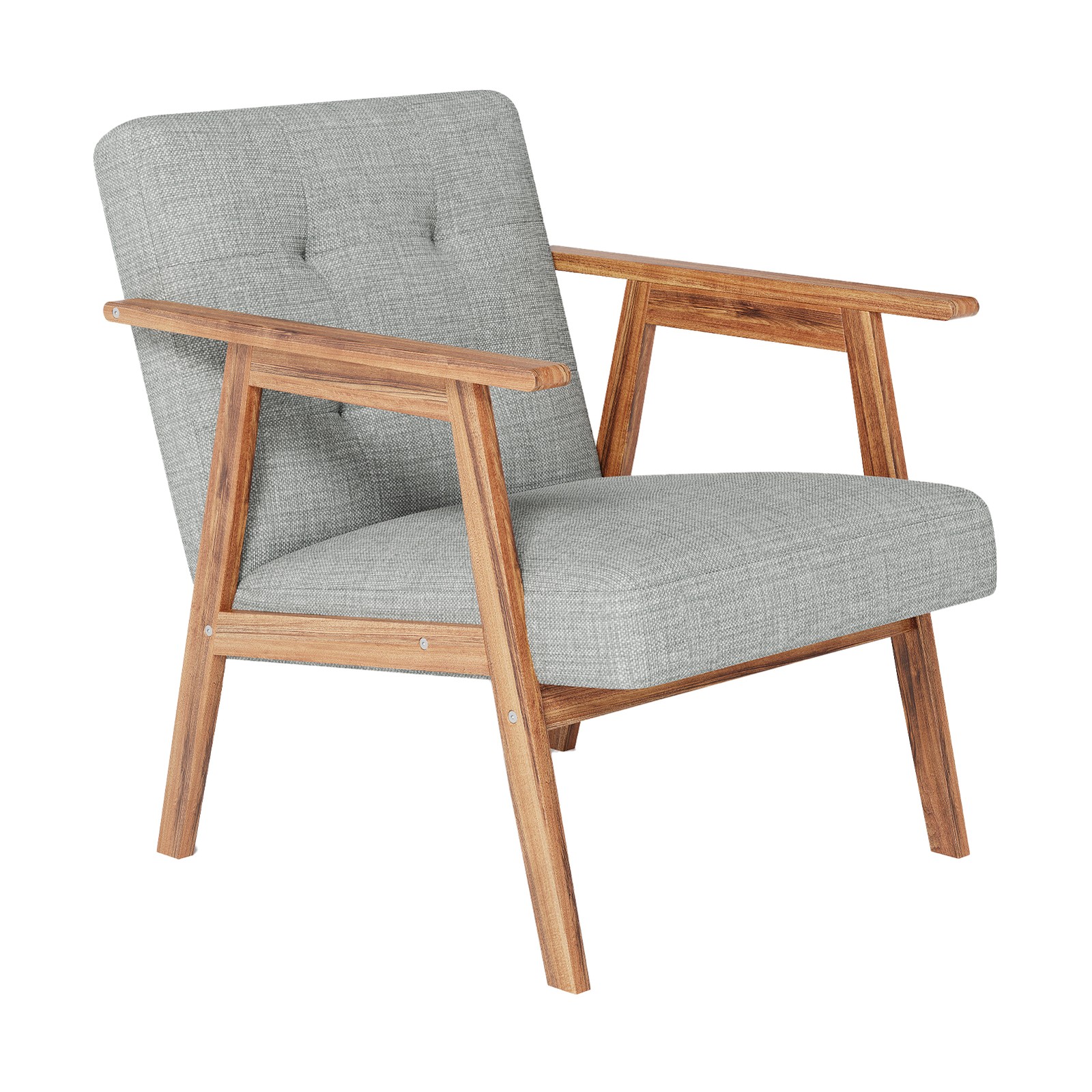 Light Grey Modern Accent Chair with Walnut Finish – Thick Cushion