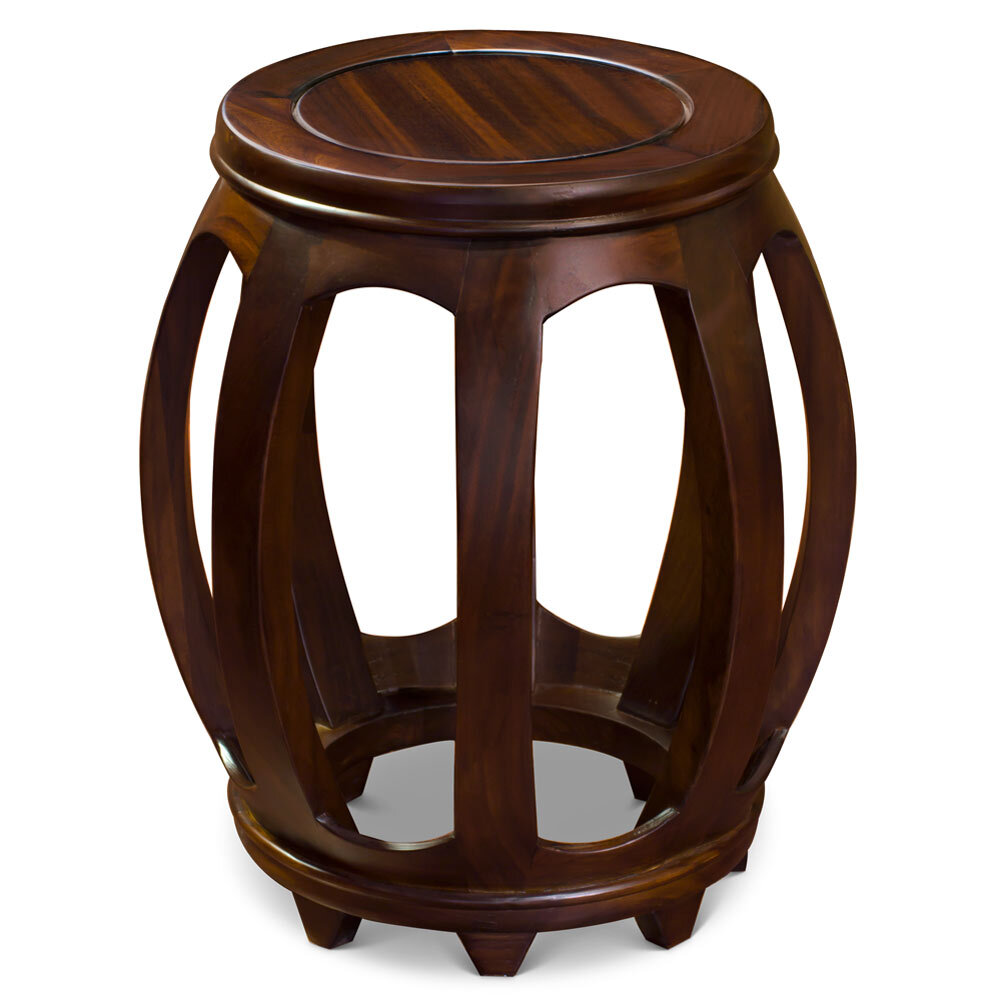 US Seller – Mahogany Finish Elmwood Palace Oriental Drum Stool