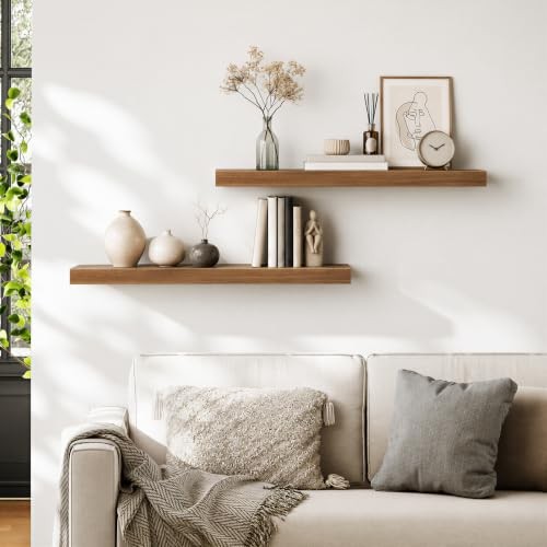 31.5″ Floating Shelves for Wall, Set of 2 Wall Mounted 31.5 Inches Walnut
