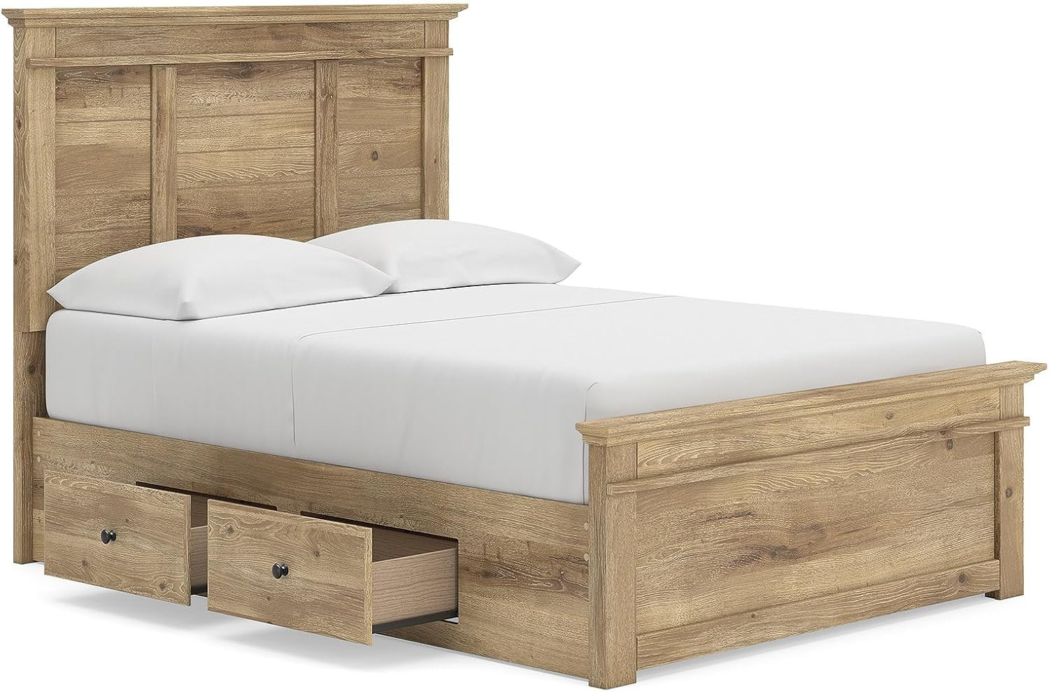 Fenderport Full Bedframe with Headboard & 4 Storage Drawers, Natural Brown