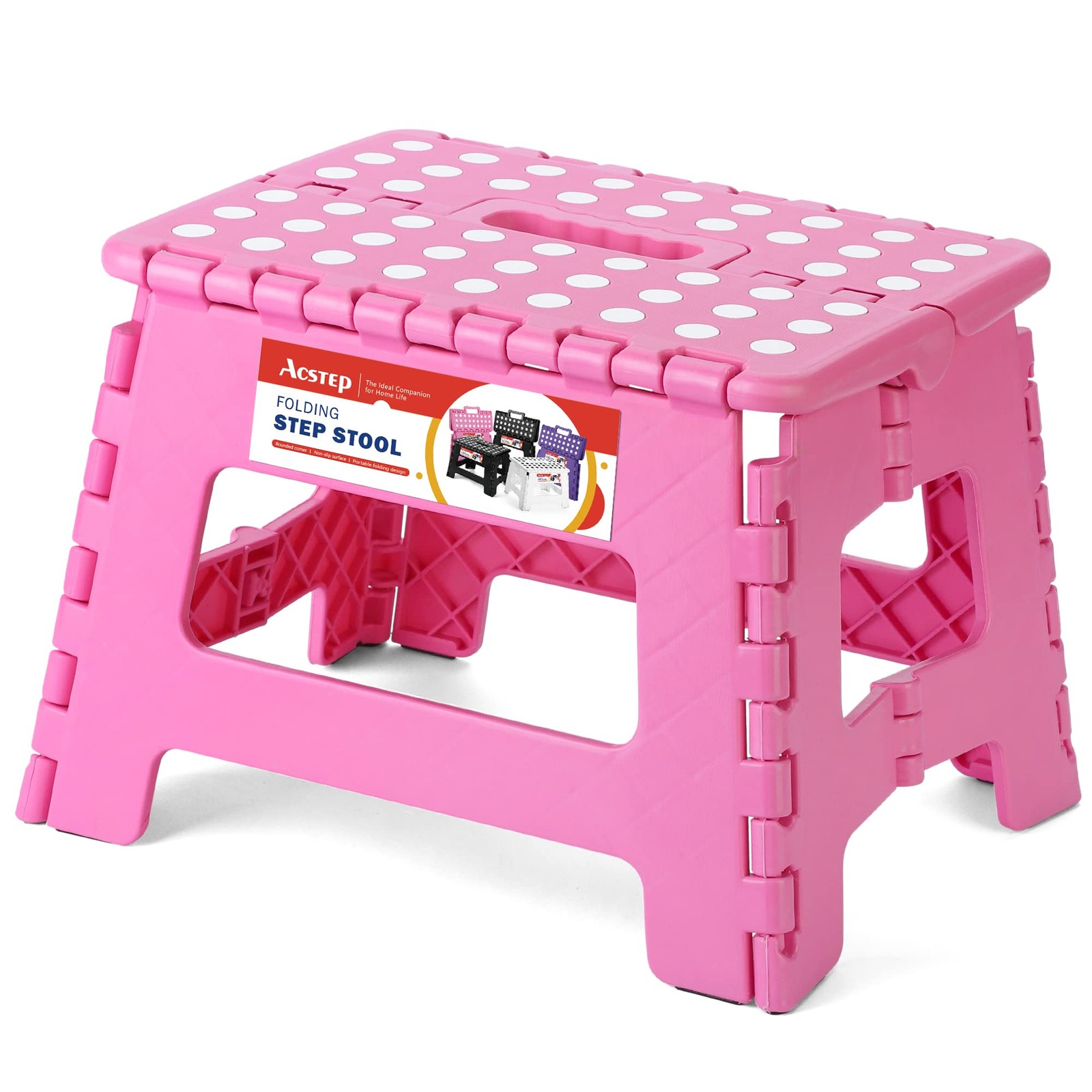 ACSTEP 9″ Folding Step Stool for Kids, Holds 300 lb Foldable Stools, Pink