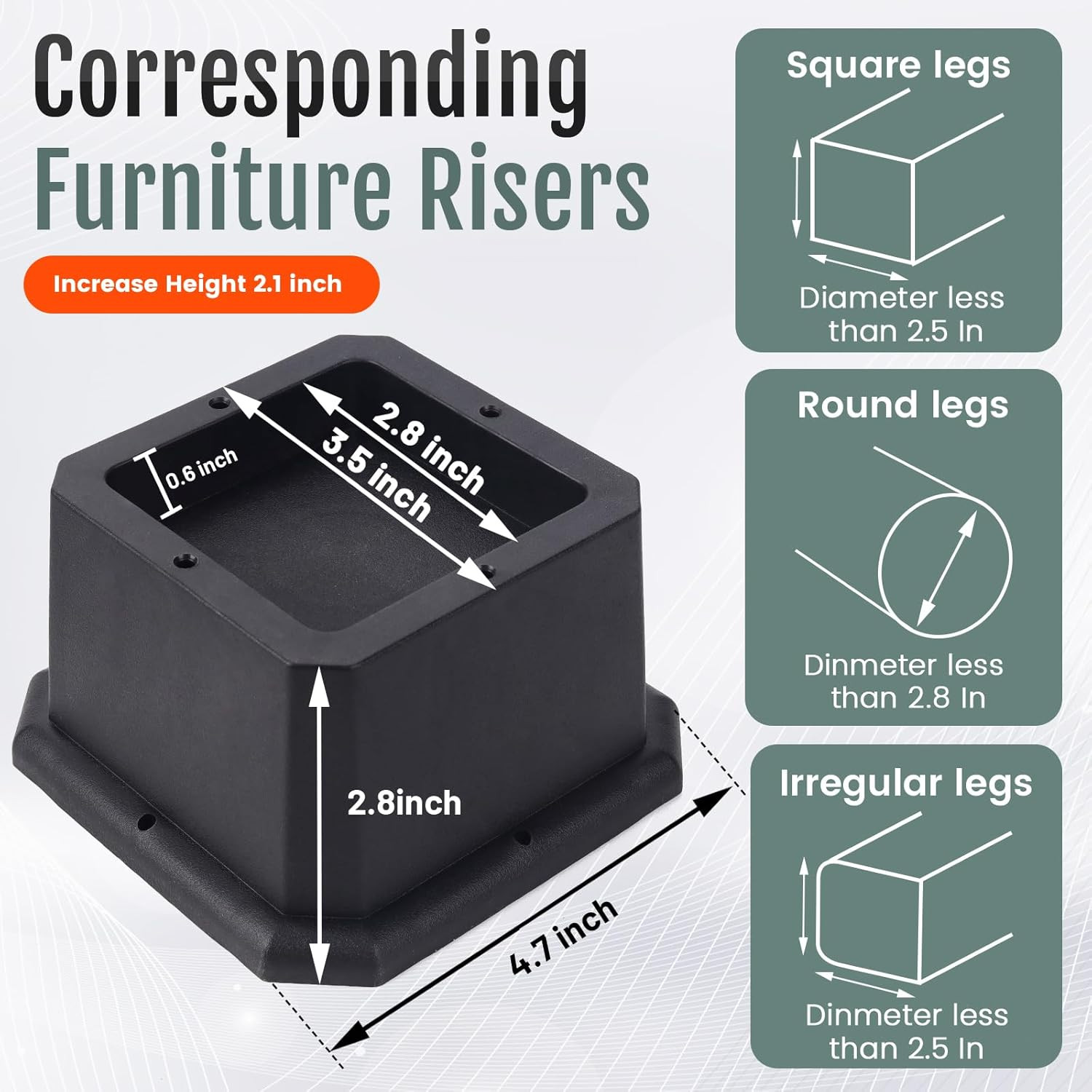 2 Inch Furniture Risers Heavy Duty Bed Table Chair Leg Extenders 4 Pack Black