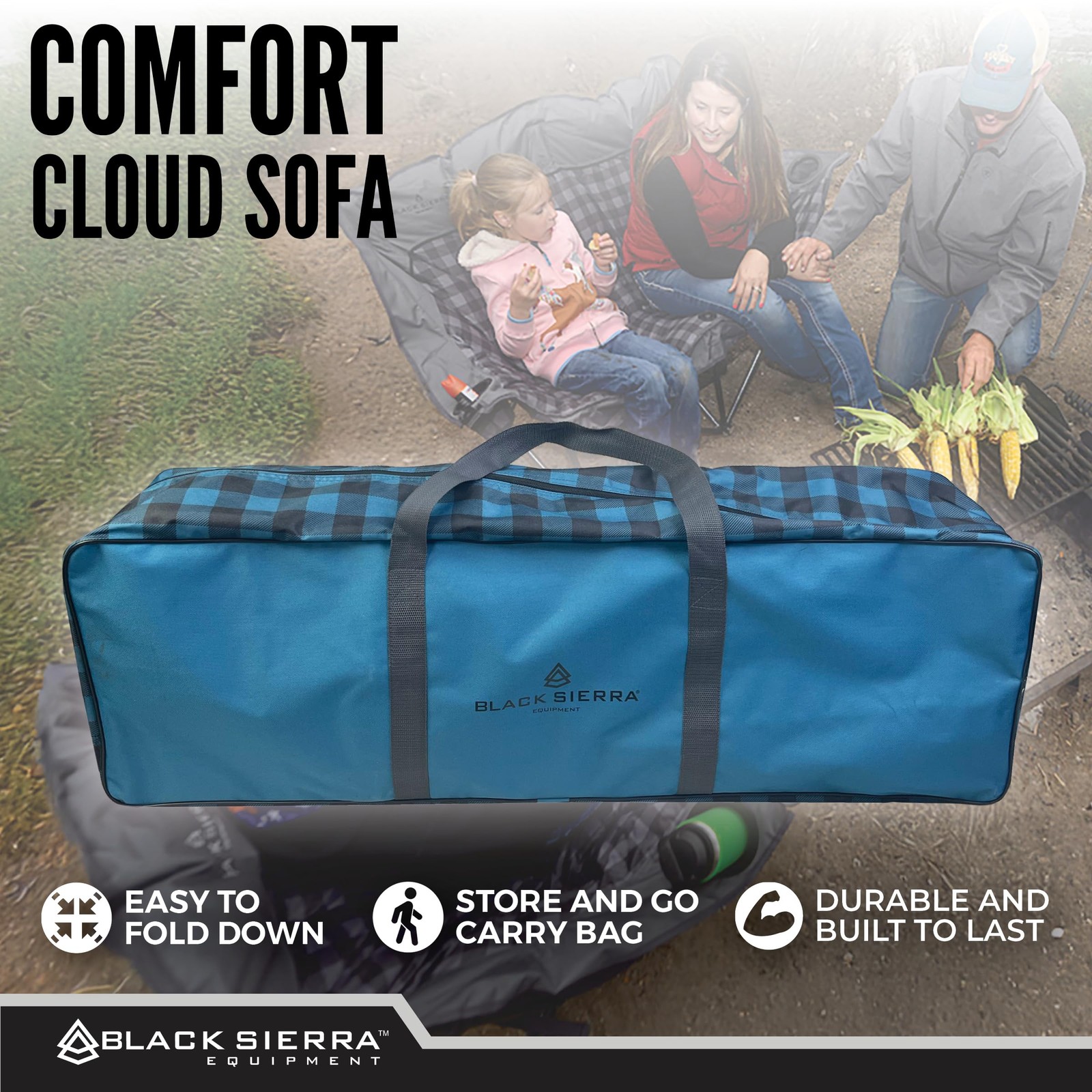 Black Sierra Double Camping 62.5 inches x 27.5 x 37.75 inches, Blue