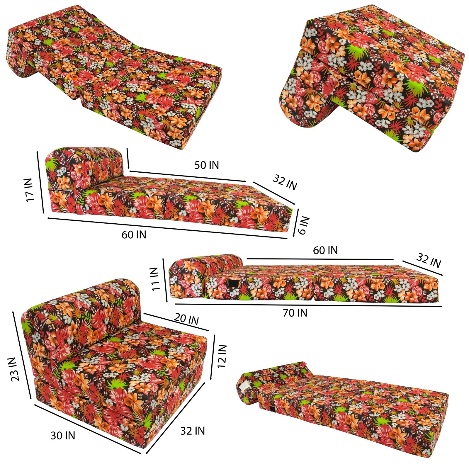 Sleeper Chair Folding Foam Beds, Portable Convertible Bed 6x 32×70 Red Tropical