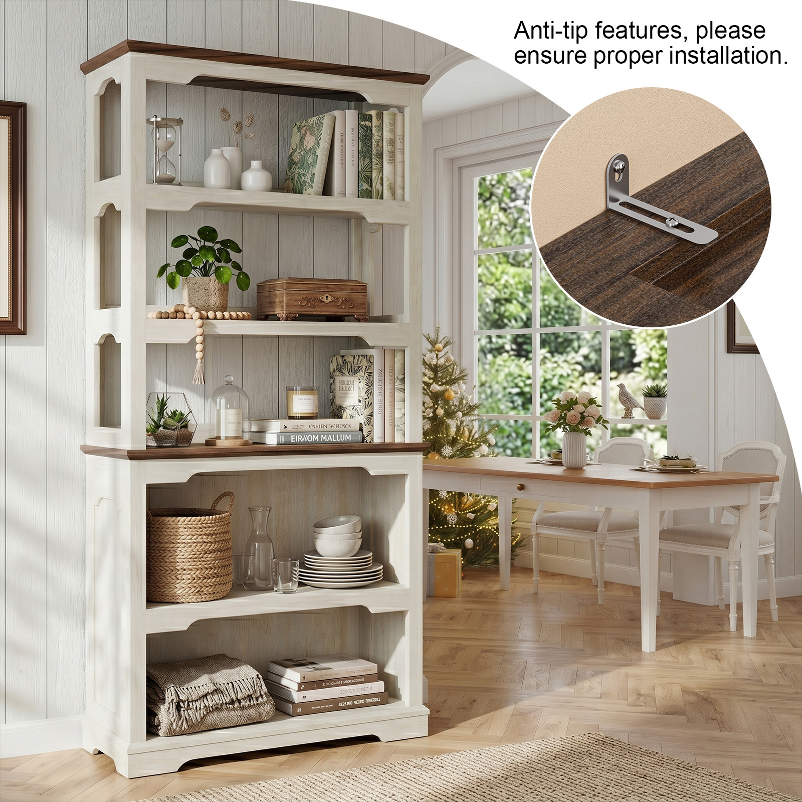 70″ 5-Tier Floor Standing Bookshelf Display Storage Shelves Farmhouse Book shelf