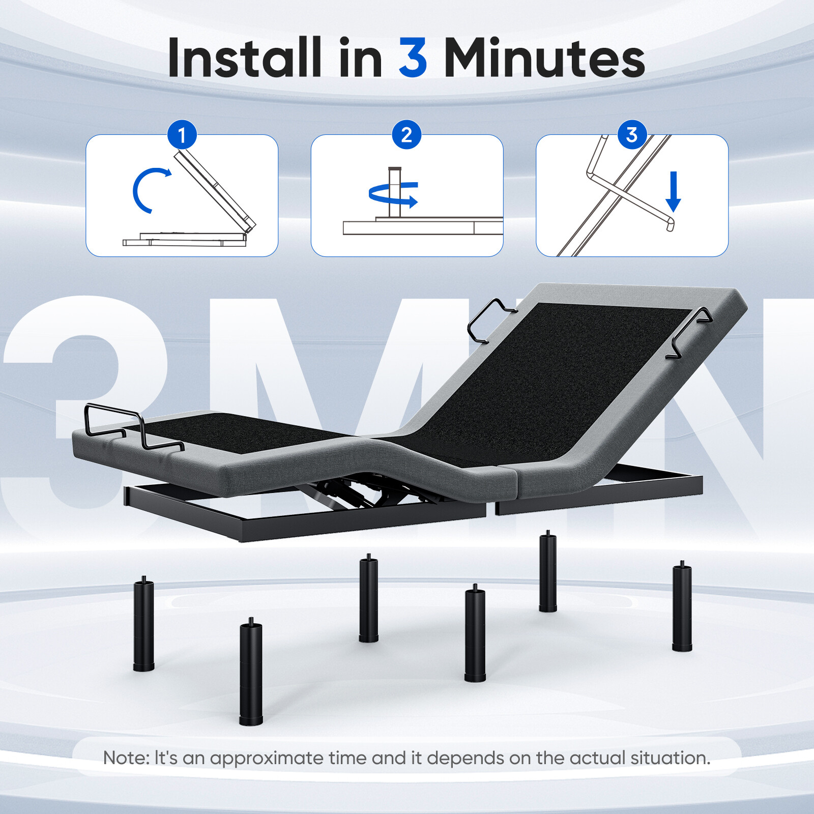 Advanced Power Base Adjustable Bed Frame With Massage Backlit Remote USB Ports