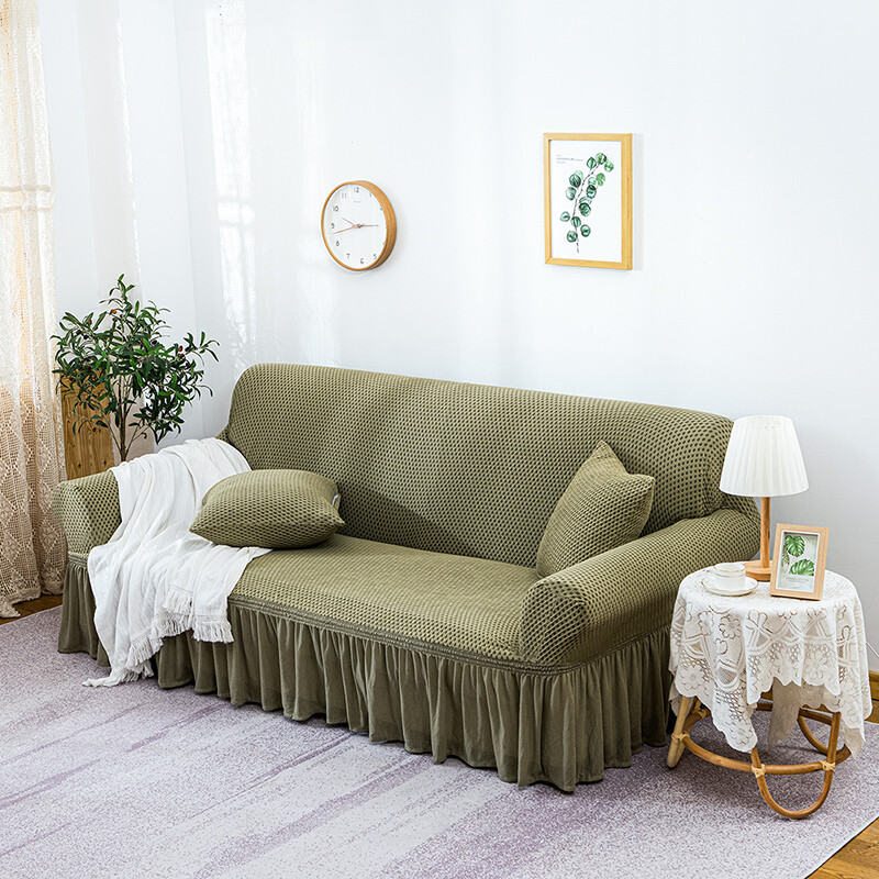 Solid Color Sofa Cover Ruffle Couch Covers Slipcover Furniture Protector Decor