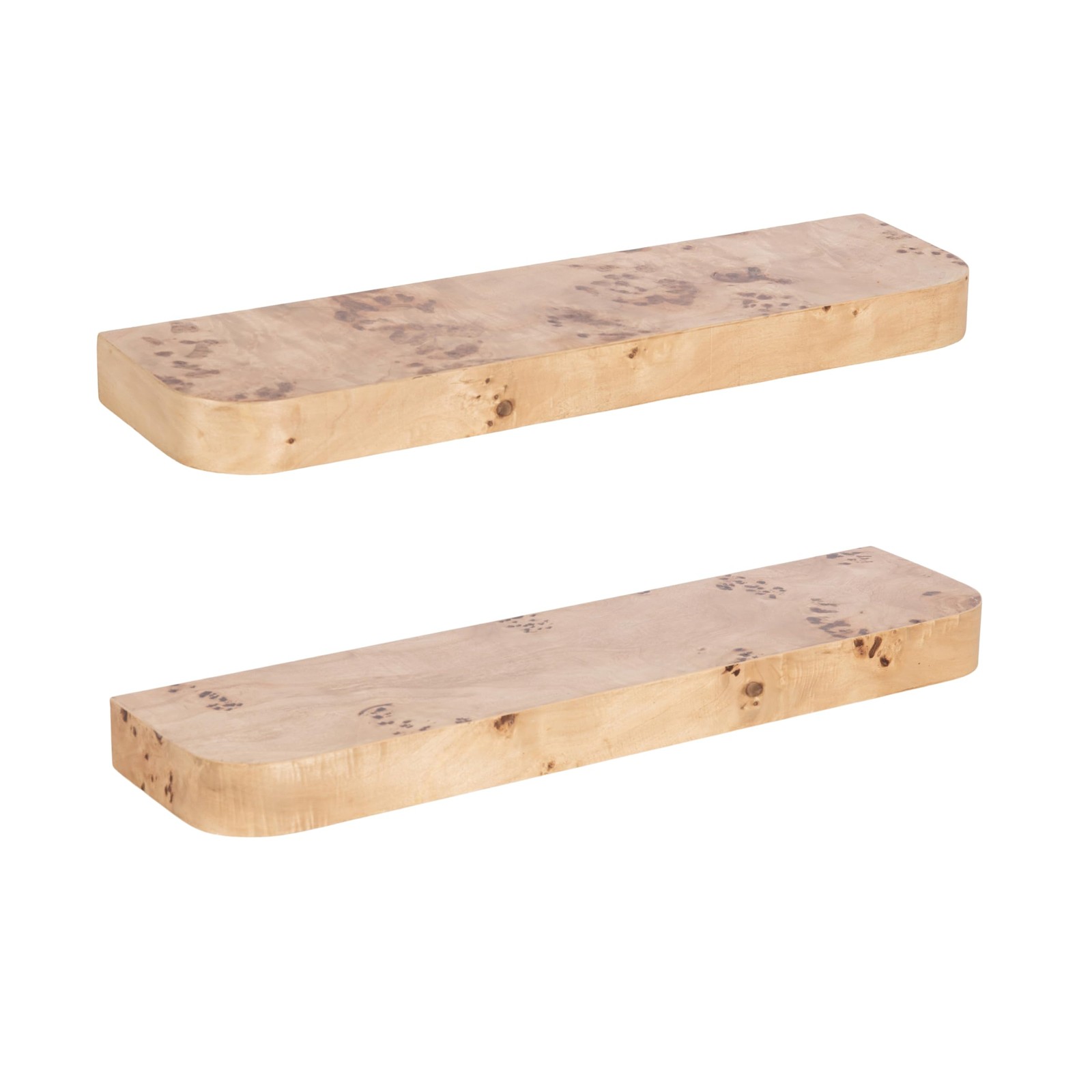 Burlock Modern Burlwood Floating Shelves, Set of 2, 24 x 6, Burlwood, Transit…