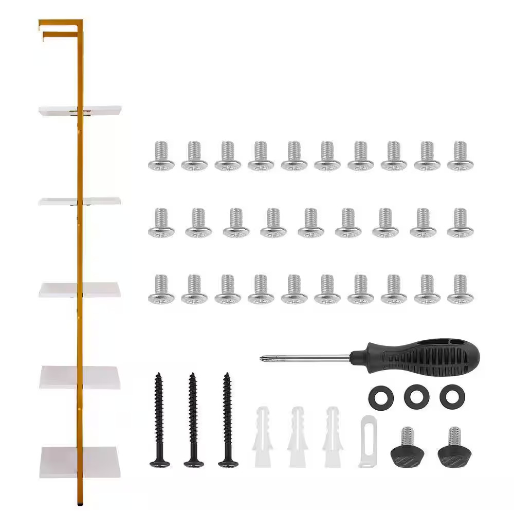 5-Tier Ladder Shelf Wall-Mount Metal Storage, 11.81 In. W X 15.75 In. D Gold Whi