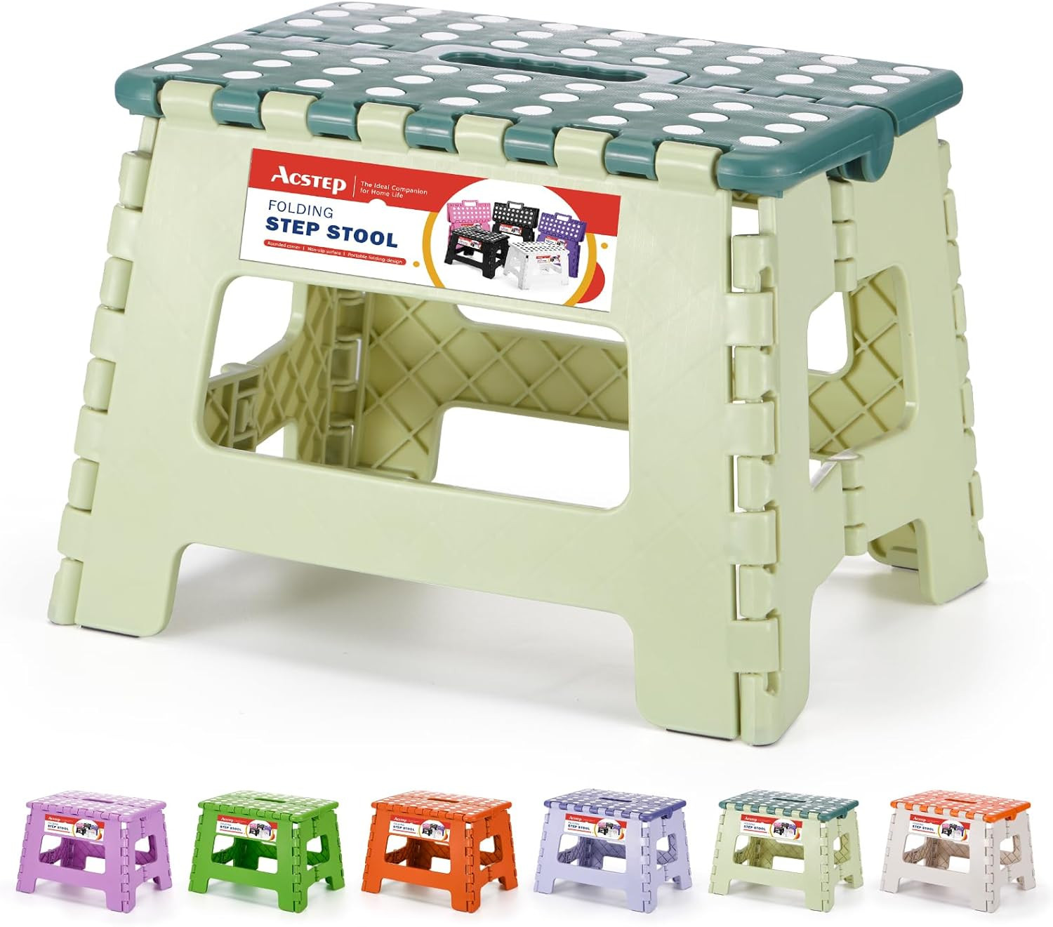 Folding Step Stool – 9″ Tall Lightweight Plastic Bathroom Step Stool Holds 300lb