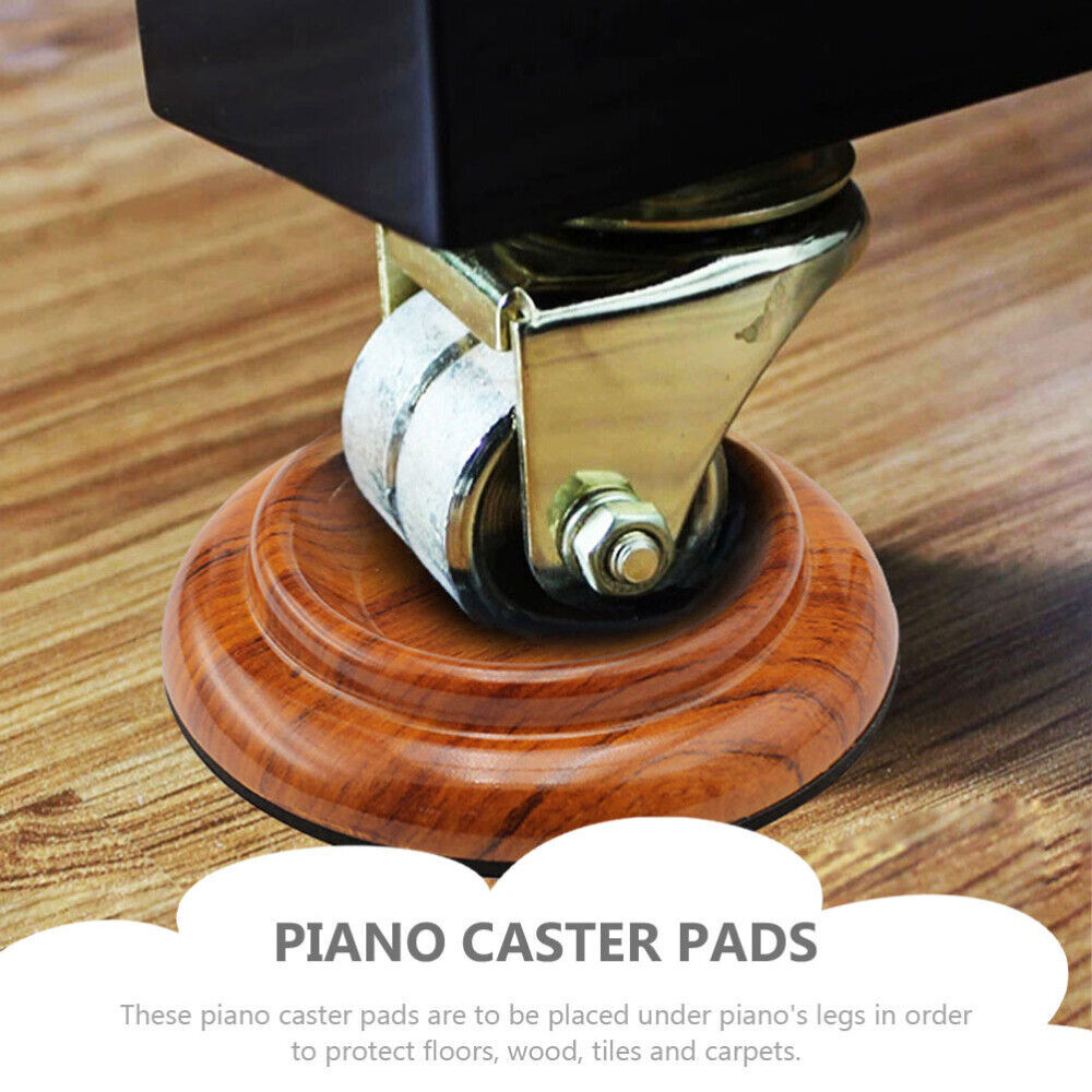 NEW! Black/Wood Grain Piano Caster Cups Floor Non-slip Protector – 4″ (Set of 4)