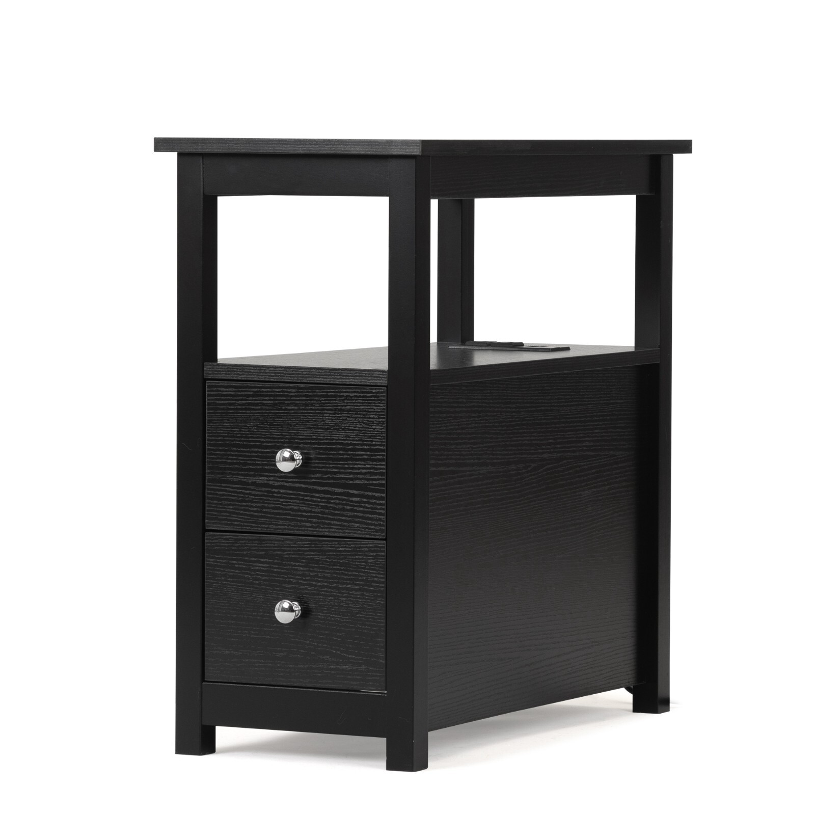 End Table with Charging Station Storage Side Table Narrow Nightstand Sofa Table