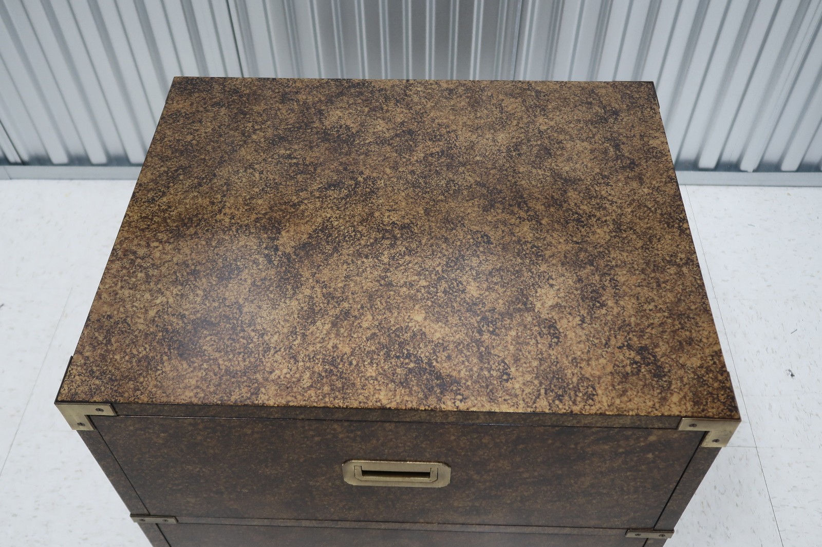 Henredon Campaign Style Faux Tortoise Shell Finish Bedside Chest