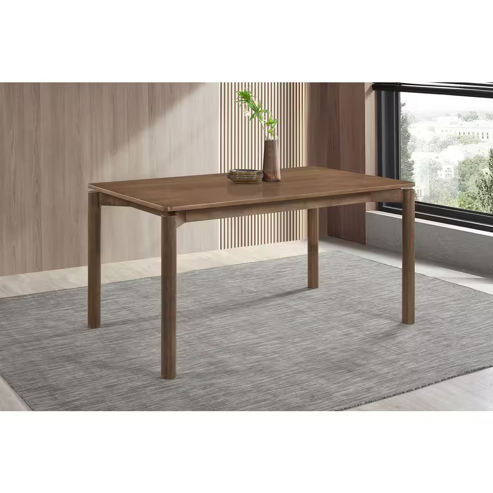 Parkridge Mid-Century Modern Natural Walnut Wood Top 59 In. 4 Legs Dining Table