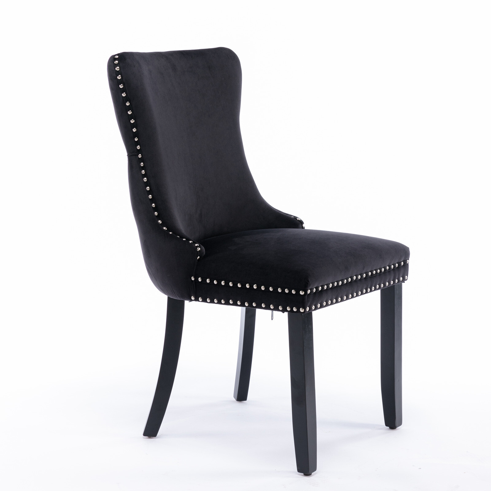 2X Velvet Upholstered Accent Dining Chair Wingback Chairs W/ Nailhead Trim Black