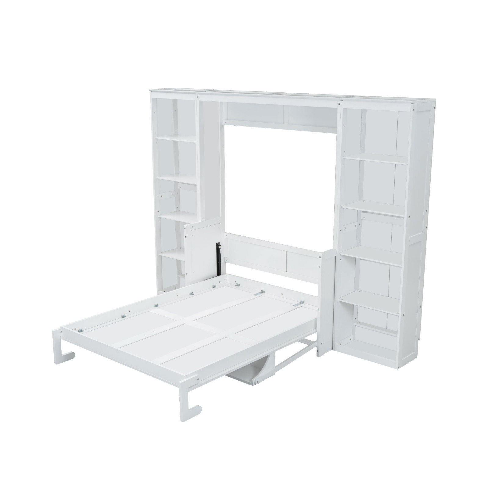 Full Size Murphy Bed Multiple Storage with Desk and Bookshelf for Bedroom White
