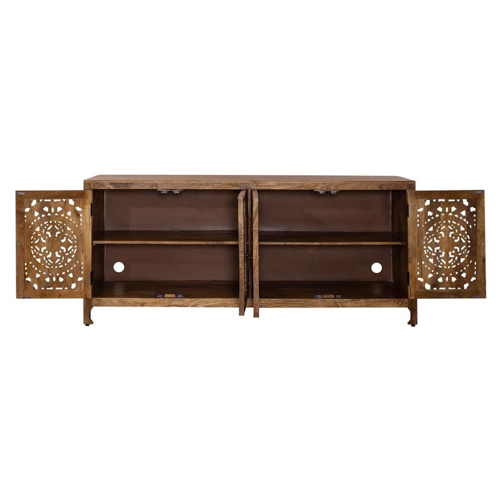 Marisol 74 Inch 4 Door Accent TV Stand in Weathered Honey