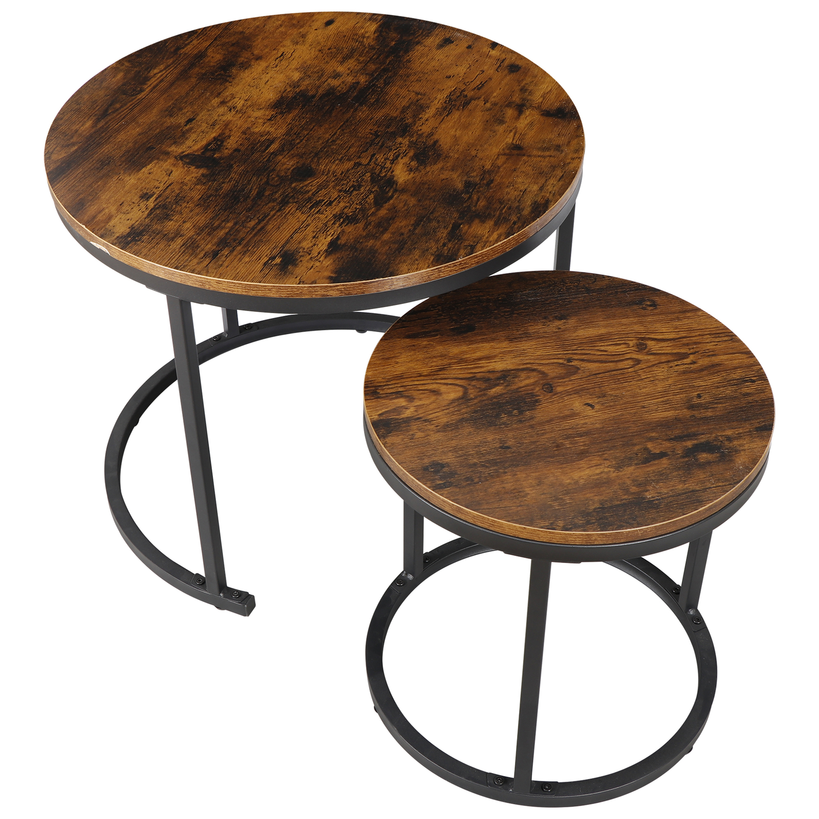 Set of 2 Nesting Coffee Table Round Side Table Industrial Style Home Office
