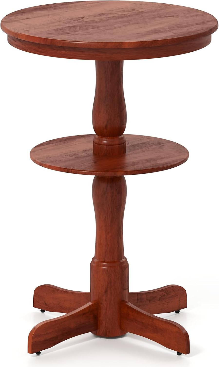 2-Tier 42″ Tall round Dining Table with Pedestal Base, Rubber Wood Frame, High T