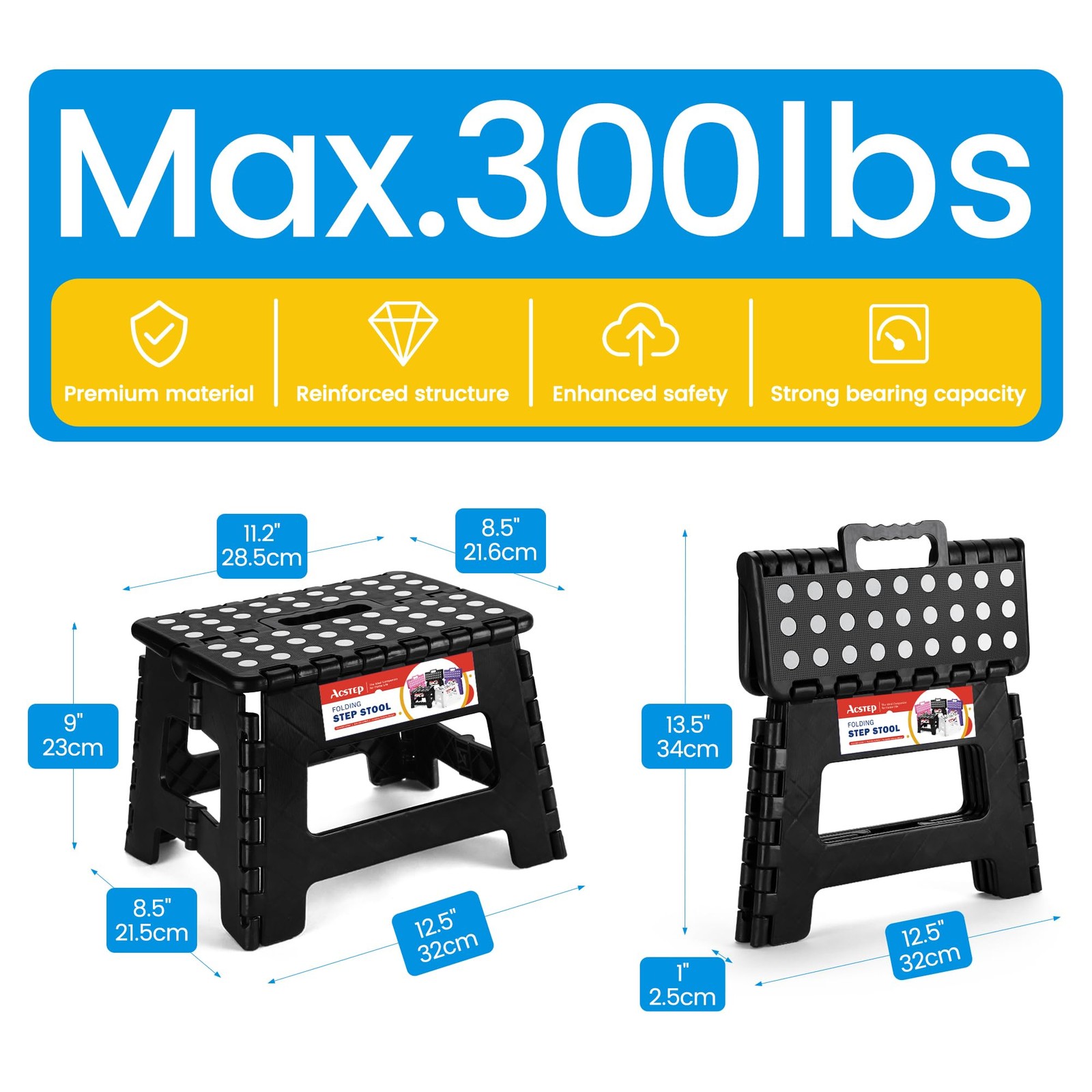 Folding Step Stool 9 Inch Sturdy Collapsible Kitchen Foldable Kids Adult