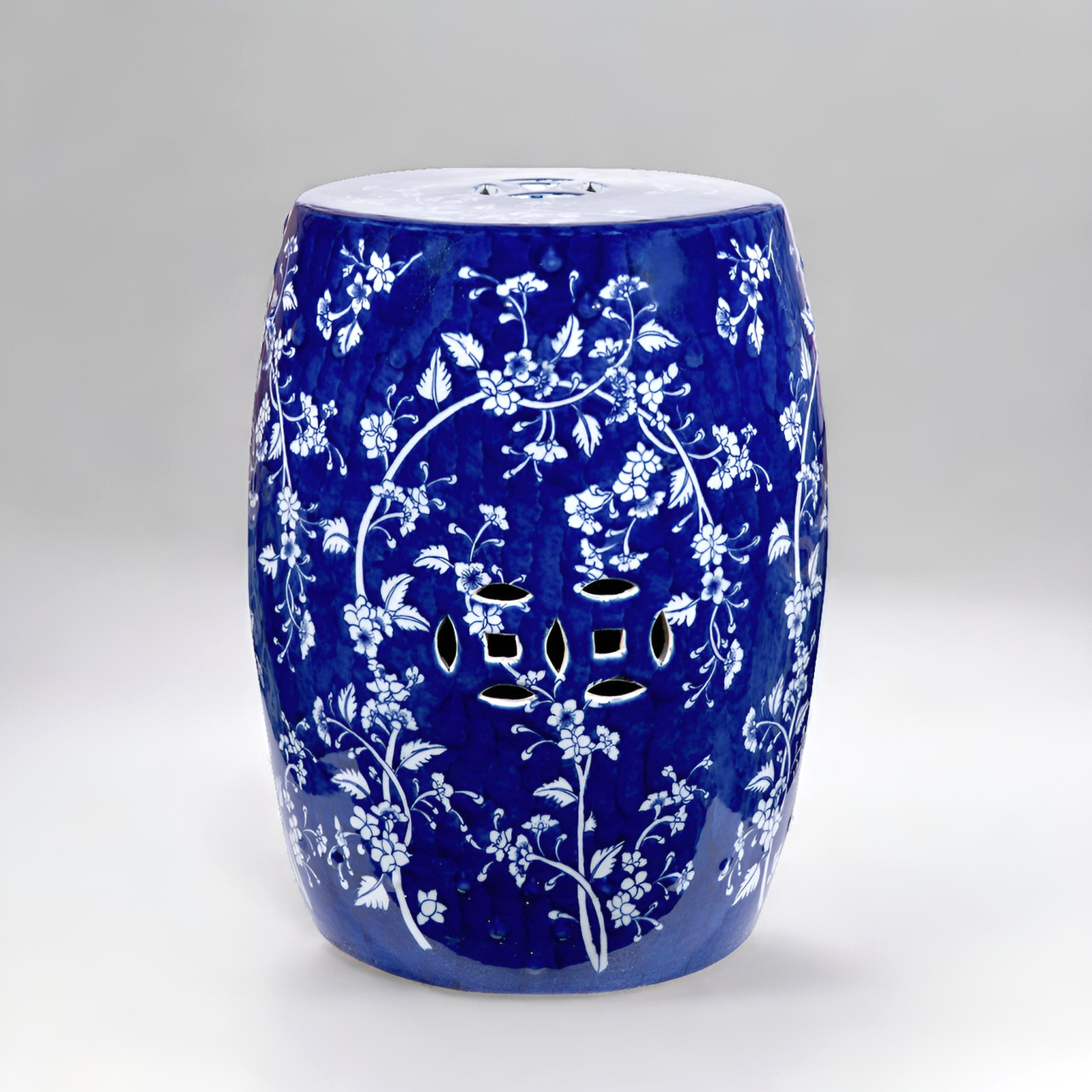 New Chinoiserie Antique Style Porcelain Garden Seat or Table in Blue & White 18″
