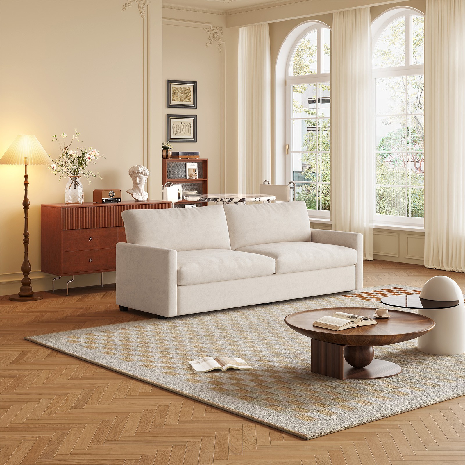 Polyester Loveseat Sofa,2 Seater Sofa With 2 Pillows,Sofa Couch For Living Room