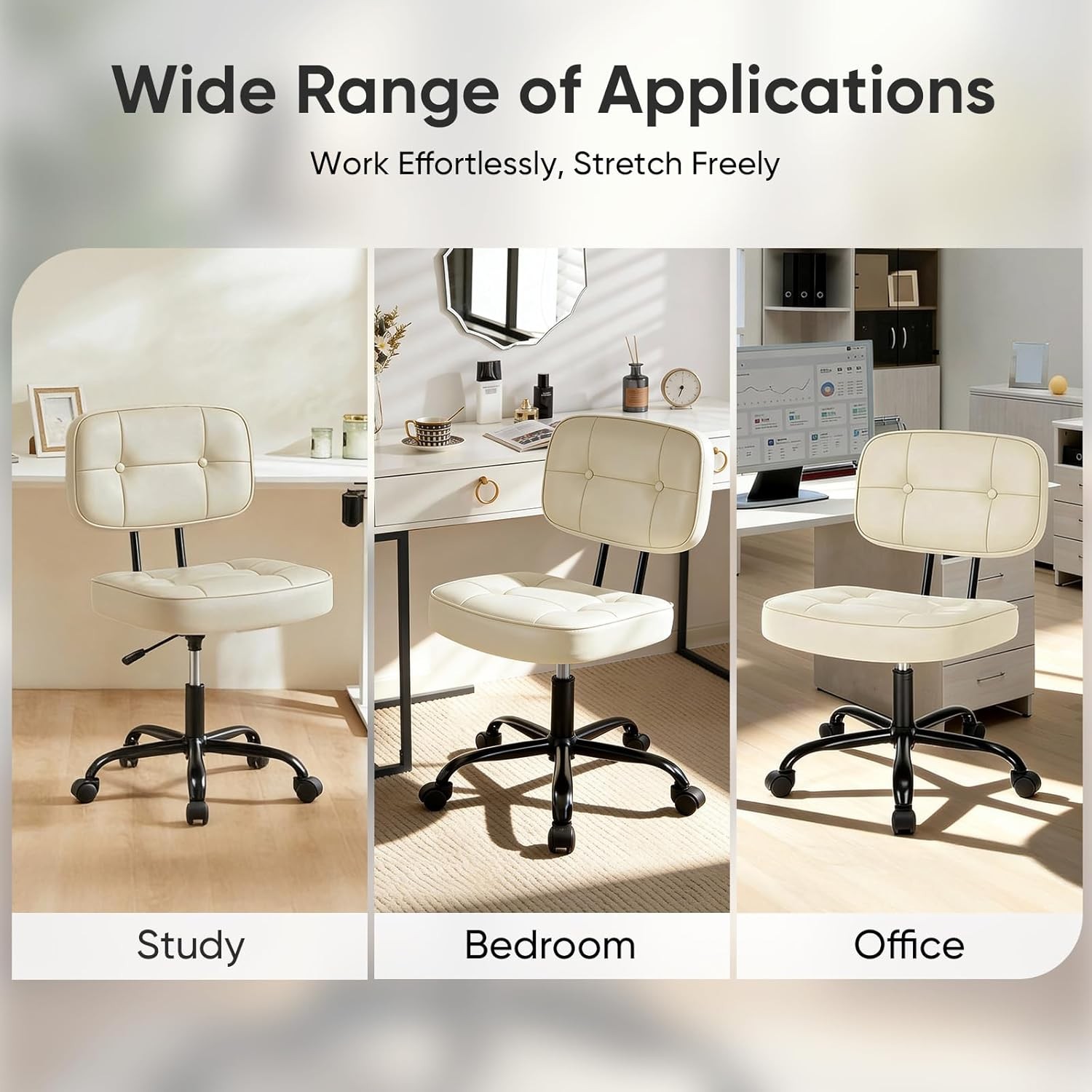 Home Office Desk Chair Ergonomic Armless PU Leather Computer Rolling Task Chair