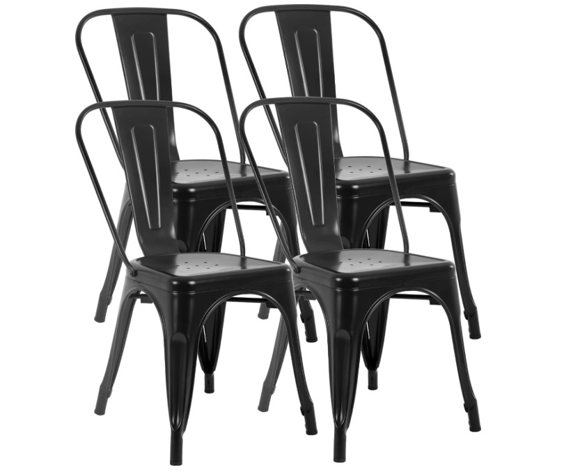 FDW | Metal Dining Chairs | Set of 4 | Black | Stackable Tolix Side Chairs with