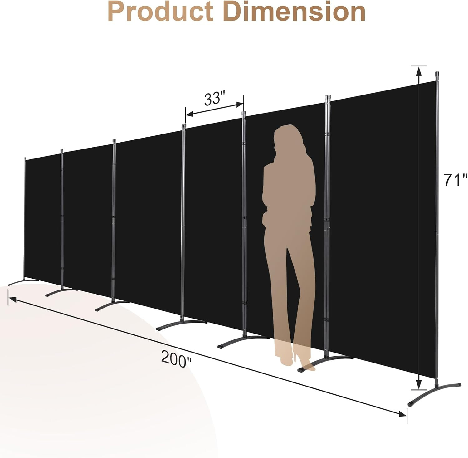 Black 6-Panel Folding Room Divider – 6 Ft Privacy Screen for Home & Office
